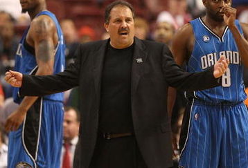 PHILADELPHIA - APRIL 30:  Head coach of the Orlando Magic, Stan Van Gundy gestures on the sideline against the Philadelphia 76ers during Game Six of the Eastern Conference Quarterfinals at Wachovia Center on April 30, 2009 in Philadelphia, Pennsylvania. NOTE TO USER: User expressly acknowledges and agrees that, by downloading and or using this photograph, User is consenting to the terms and conditions of the Getty Images License Agreement.  (Photo by Nick Laham/Getty Images)