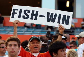 MIAMI - APRIL 06:  A Marlin fans shows his support after the Washington Nationals were defeated by the Florida Marlins on opening day at Dolphin Stadium on April 6, 2009 in Miami, Florida. The Marlins defeated the Nationals 12-5.  (Photo by Doug Benc/Getty Images)