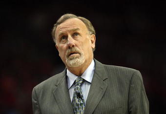 HOUSTON - APRIL 24:  Head coach Rick Adelman of the Houston Rockets during play against the Portland Trail Blazers in Game Three of the Western Conference Quarterfinals during the 2009 NBA Playoffs at Toyota Center on April 24, 2009 in Houston, Texas. NOTE TO USER: User expressly acknowledges and agrees that, by downloading and or using this photograph, User is consenting to the terms and conditions of the Getty Images License Agreement.  (Photo by Ronald Martinez/Getty Images)