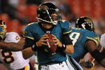 LANDOVER, MD - AUGUST 28: Quarterback Todd Bouman #4 of the Jacksonville Jaguars looks to pass the ball during the preseason game against the Washington Redskins on August 28, 2008 at FedEx Field in Landover, Maryland. The Jaguars won 24-3. (Photo by Larry French/Getty Images)
