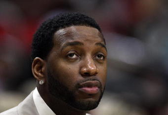 HOUSTON - APRIL 24:  Guard Tracy McGrady #1 of the Houston Rockets during play against the Portland Trail Blazers in Game Three of the Western Conference Quarterfinals during the 2009 NBA Playoffs at Toyota Center on April 24, 2009 in Houston, Texas. NOTE TO USER: User expressly acknowledges and agrees that, by downloading and or using this photograph, User is consenting to the terms and conditions of the Getty Images License Agreement.  (Photo by Ronald Martinez/Getty Images)