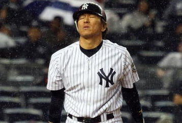 NEW YORK - MAY 05:  Hideki Matsui #55 of the New York Yankees reacts after a strike in the seventh inning against the Boston Red Sox on May 5, 2009 at Yankee Stadium in the Bronx borough of New York City.  (Photo by Jim McIsaac/Getty Images)