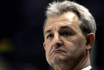 ANAHEIM, CA - APRIL 16: Head Coach and General Manager Darryl Sutter of the Calgary Flames looks on against the Anaheim Mighty Ducks during Flames v Ducks NHL Game at the Arrowhead Pond on April 17, 2006 in Anaheim, California.