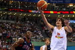 BEIJING - AUGUST 24:  Ricky Rubio #6 of Spain lays the ball up past Dwight Howard #11 of the United States in the gold medal game during Day 16 of the Beijing 2008 Olympic Games at the Beijing Olympic Basketball Gymnasium on August 24, 2008 in Beijing, China.  (Photo by Jed Jacobsohn/Getty Images)