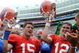 GAINESVILLE, FL - APRIL 18: Quarterbacks Tim Tebow #15 and John Brantley #12 of the University of Florida celebrate after the spring football orange and blue game April 18, 2009 at Ben Hill Griffin Stadium in Gainesville, Florida. (Photo by Al Messerschmidt/Getty Images)