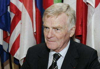 PARIS - OCTOBER 26:  Max Mosley poses before a Press Conference announcing the FIA declaration on air quality, climate change and automotive fuel economy, on October 26, 2007 in Paris, France.  (Photo by Francois Durand/Getty Images)