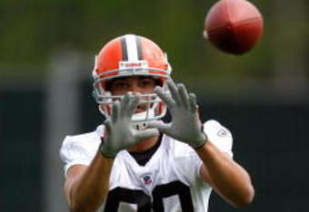 BEREA, OH - MAY 02: Brian Robiskie #80 of the Cleveland Browns catches a pass during rookie mini camp at the Cleveland Browns Training and Administrative Complex on May 2, 2009 in Berea, Ohio.  (Photo by Gregory Shamus/Getty Images)
