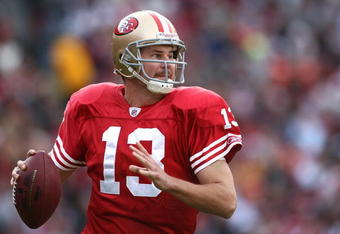SAN FRANCISCO - DECEMBER 28:  Quarterback Shaun Hill #13 of the San Francisco 49ers passes the ball during the game against the Washington Redskins at Candlestick Park on December 28, 2008 in San Francisco, California. (Photo by: Jonathan Ferrey/Getty Images)