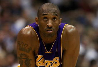 SALT LAKE CITY - APRIL 25:  Kobe Bryant #24 of the Los Angeles Lakers looks across the court in Game Four of the Western Conference Quarterfinals against the Utah Jazz during the 2009 NBA Playoffs at Energy Solutions Arena on April 25, 2009 in Salt Lake City, Utah.  The Lakers won 108-94.  NOTE TO USER: User expressly acknowledges and agrees that, by downloading and/or using this Photograph, user is consenting to the terms and conditions of the Getty Images License Agreement.  (Photo by Otto Greule Jr/Getty Images)  