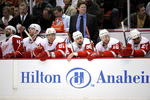 ANAHEIM, CA - MAY 05:  Head coach Mike Babcock of the Detroit Red Wings watches play from the bench during Game Three of the Western Conference Semifinal Round of the 2009 Stanley Cup Playoffs against the Anaheim Ducks at the Honda Center on May 5, 2009 in Anaheim, California.  (Photo by Kevork Djansezian/Getty Images)