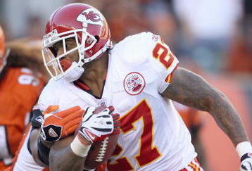 CINCINNATI - DECEMBER 28: Larry Johnson #27 of the Kansas City Chiefscarries the ball as he breaks a tackle during the NFL game against the Cincinnati Bengals on December 28, 2008 at Paul Brown Stadium in Cincinnati, Ohio.  (Photo by Andy Lyons/Getty Images)
