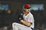 NEW YORK - MAY 01:  Jered Weaver #36 of the Los Angeles Angels of Anaheim pitches against the New York Yankees during their game on May 1, 2009 at Yankee Stadium in the Bronx borough of New York City.  (Photo by Chris McGrath/Getty Images)