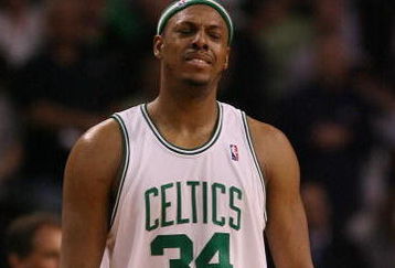 BOSTON - MAY 04:  Paul Pierce #34 of the Boston Celtics reacts after a missed shot in the second half against the Orlando Magic in Game One of the Eastern Conference Semifinals during the 2009 NBA Playoffs at TD Banknorth Garden on May 4, 2009 in Boston, Massachusetts. The Magic defeated the Celtics 95-90. NOTE TO USER: User expressly acknowledges and agrees that, by downloading and or using this photograph, User is consenting to the terms and conditions of the Getty Images License Agreement.  (Photo by Elsa/Getty Images)