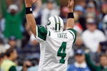 NASHVILLE, TN - NOVEMBER 23:  Quarterback Brett Favre #4 of the New York Jets celebrates during the game against the Tennessee Titans at LP Field on November 23, 2008 in Nashville, Tennessee. (Photo by Kevin C. Cox/Getty Images)