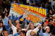 DENVER - APRIL 19:  Fans hold up a sign in support of 'The Birdman', Chris Andersen #11 of the Denver Nuggets as they face the New Orleans Hornets defends in Game One of the Western Conference Quarterfinals during the 2009 NBA Playoffs at Pepsi Center on April 19, 2009 in Denver, Colorado. The Nuggets defeated the Hornets 113-84.  NOTE TO USER: User expressly acknowledges and agrees that, by downloading and or using this photograph, User is consenting to the terms and conditions of the Getty Images License Agreement.  (Photo by Doug Pensinger/Getty Images)