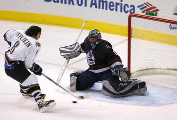 DALLAS - JANUARY 23:  Eastern Conference All-Star Alex Ovechkin #8 of the Washington Capitals scores a goal against Western Conference All-Star goaltender Roberto Luongo #1 of the Vancouver Canucks during the 'Shootout' in the 2007 NHL All-Star Skills Game on January 23, 2007 at the American Airlines Center in Dallas, Texas.  (Photo by Jeff Gross/Getty Images)
