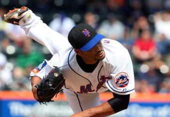 NEW YORK - APRIL 29:  Johan Santana #57 of the New York Mets delivers a pitch against the Florida Marlins on April 29, 2009 at Citi Field in the Flushing neighborhood of the Queens borough of New York City. The Marlins defeated the Mets 4-3.  (Photo by Jim McIsaac/Getty Images)