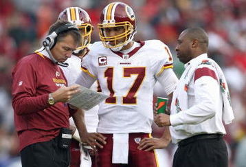 SAN FRANCISCO - DECEMBER 28:  Quarterback Jason Campbell #17 of the Washington Redskins listens to head coach Jim Zorn during the game against of the San Fransisco 49ers at Candlestick Park on December 28, 2008 in San Francisco, California. (Photo by: Jonathan Ferrey/Getty Images)