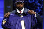 NEW YORK - APRIL 25:  Baltimore Ravens #23 draft pick Michael Oher poses for a photograph at Radio City Music Hall for the 2009 NFL Draft on April 25, 2009 in New York City  (Photo by Jeff Zelevansky/Getty Images)