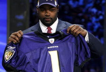 NEW YORK - APRIL 25:  Baltimore Ravens #23 draft pick Michael Oher poses for a photograph at Radio City Music Hall for the 2009 NFL Draft on April 25, 2009 in New York City  (Photo by Jeff Zelevansky/Getty Images)