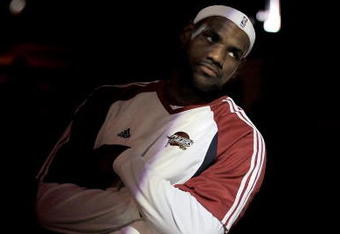 CLEVELAND - MAY 05:  LeBron James #23 of the Cleveland Cavaliers poses during team introductions prior playing the Atlanta Hawks in Game One of the Eastern Conference Semifinals during the 2009 NBA Playoffs at Quicken Loans Arena on May 5, 2009 in Cleveland, Ohio.  NOTE TO USER: User expressly acknowledges and agrees that, by downloading and or using this photograph, User is consenting to the terms and conditions of the Getty Images License Agreement.  (Photo by Gregory Shamus/Getty Images)