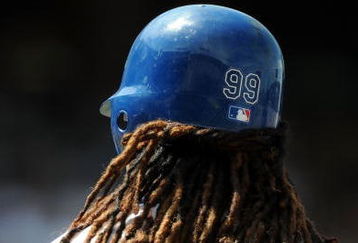 LOS ANGELES, CA - APRIL 19:  Hair of Manny Ramirez #99 of the Los Angeles Dodgers in the game against the Colorado Rockies at Dodger Stadium on April 19, 2009 in Los Angeles, California.  (Photo by Harry How/Getty Images)