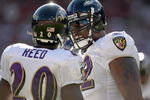 SAN FRANCISCO - OCTOBER 07: Ray Lewis #52 of the Baltimore Ravens yells incouragement to Ed Reed #20 against the San Francisco 49ers before an NFL game on October 7, 2007 at Monster Park in San Francisco, California. (Photo by Jed Jacobsohn/Getty Images)
