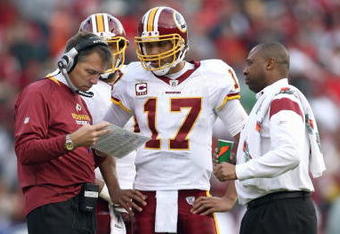 SAN FRANCISCO - DECEMBER 28:  Quarterback Jason Campbell #17 of the Washington Redskins listens to head coach Jim Zorn during the game against of the San Fransisco 49ers at Candlestick Park on December 28, 2008 in San Francisco, California. (Photo by: Jonathan Ferrey/Getty Images)
