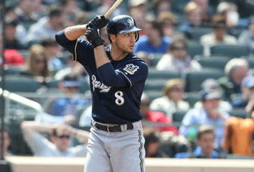 NEW YORK - APRIL 19:  Ryan Braun #8 of the Milwaukee Brewers at bat against the New York Mets at Citi Field on April 19, 2009 in the Flushing neighborhood of the Queens borough of New York City.  (Photo by Nick Laham/Getty Images)