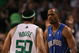 BOSTON - MAY 06: Rafer Alston #1 of the Orlando Magic and Eddie House #50 of the Boston Celtics exchange words after House scored a three-point shot in the second half in Game Two of the Eastern Conference Semifinals during the 2009 NBA Playoffs at TD Banknorth Garden on May 6, 2009 in Boston, Massachusetts. The Boston Celtics defeated the Orlando Magic 112-94. NOTE TO USER: User expressly acknowledges and agrees that, by downloading and or using this photograph, User is consenting to the terms and conditions of the Getty Images License Agreement. (Photo by Elsa/Getty Images)