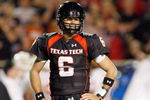 LUBBOCK, TEXAS - NOVEMBER 1:  Quarterback Graham Harrell #6 of the Texas Tech Red Raiders stands on the field during the game against the Texas Longhorns on November 1, 2008 at Jones Stadium in Lubbock, Texas. (Photo by: Jamie Squire/Getty Images)