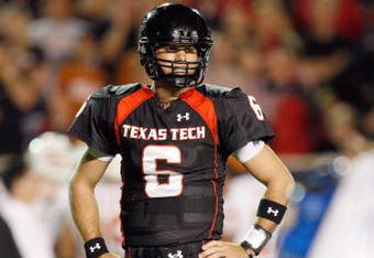 LUBBOCK, TEXAS - NOVEMBER 1:  Quarterback Graham Harrell #6 of the Texas Tech Red Raiders stands on the field during the game against the Texas Longhorns on November 1, 2008 at Jones Stadium in Lubbock, Texas. (Photo by: Jamie Squire/Getty Images)