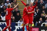 NEWCASTLE, UNITED KINGDOM - DECEMBER 28:  Sami Hyypia of Liverpool is congratulated on scoring the second goal by Daniel Agger during the Barclays Premier League match between Newcastle United and Liverpool at St James Park on December 28, 2008 in Newcastle, England.  (Photo by Laurence Griffiths/Getty Images)