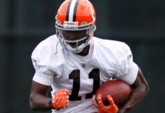 BEREA, OH - MAY 02:  Mohamed Massaquoi #11 of the Cleveland Browns runs a drill during rookie mini camp at the Cleveland Browns Training and Administrative Complex on May 2, 2009 in Berea, Ohio.  (Photo by Gregory Shamus/Getty Images)