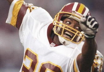 26 Jan 1992:  Defensive back Darrell Green of the Washington Redskins celebrates during Super Bowl XXVI against the Buffalo Bills at the Hubert H. Humphrey Metrodome in Minneapolis, Minnesota. The Redskins won the game, 37-24. Mandatory Credit: Mike Powel