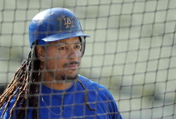 LOS ANGELES, CA - APRIL 30:  Portrait of Manny Ramirez #99 of the Los Angeles Dodgers around the batting cage before the game between the San Francisco Giants at Dodger Stadium on April 30, 2009 in Los Angeles, California.  (Photo by Harry How/Getty Images)