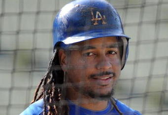 LOS ANGELES, CA - APRIL 30:  Portrait of Manny Ramirez #99 of the Los Angeles Dodgers around the batting cage before the game between the San Francisco Giants at Dodger Stadium on April 30, 2009 in Los Angeles, California.  (Photo by Harry How/Getty Images)