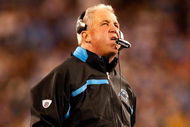 CHARLOTTE, NC - JANUARY 10:  John Fox Head Coach of the Carolina Panthers looks on during the game against the Arizona Cardinals during the NFC Divisional Playoff Game on January 10, 2009 at Bank of America Stadium in Charlotte, North Carolina.  (Photo by Streeter Lecka/Getty Images)