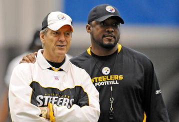 PITTSBURGH - MAY 01:  Head coach Mike Tomlin of the Pittsburgh Steelers watches practice alongside defensive coordinator Dick LeBeau during rookie training camp at the Pittsburgh Steelers Practice Facility on May 1, 2009 in Pittsburgh, Pennsylvania.  (Photo by Joe Sargent/Getty Images)