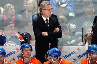 EDMONTON - OCTOBER 12:  Head coach Craig MacTavish of the Edmonton Oilers watches the action during the game against the Colorado Avalanche on October 12, 2008 at Rexall Place in Edmonton, Alberta, Canada.  (Photo by Dale MacMillan/Getty Images)