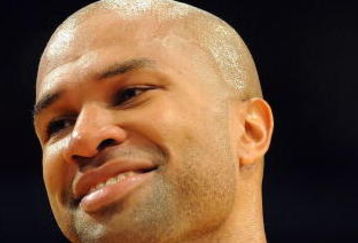 LOS ANGELES, CA - MAY 06:  Derek Fisher #2 of the Los Angeles Lakers smiles after he was ejected in the third quarter for committing a flagrant-two on Luis Scola #4 of the Houston Rockets in Game Two of the Western Conference Semifinals during the 2009 NBA Playoffs at Staples Center on May 6, 2009 in Los Angeles, California. NOTE TO USER: User expressly acknowledges and agrees that, by downloading and or using this photograph, User is consenting to the terms and conditions of the Getty Images License Agreement.  (Photo by Harry How/Getty Images)