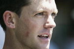 DETROIT - JUNE 19:  Catcher A.J. Hinch #40 of the Detroit Tigers looks on during the American League game against the Cleveland Indians at Comerica Park on June 19, 2003 in Detroit, Michigan.  The Indians defeated the Tigers 10-3.  (Photo by Tom Pidgeon/Getty Images)