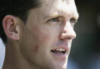 DETROIT - JUNE 19:  Catcher A.J. Hinch #40 of the Detroit Tigers looks on during the American League game against the Cleveland Indians at Comerica Park on June 19, 2003 in Detroit, Michigan.  The Indians defeated the Tigers 10-3.  (Photo by Tom Pidgeon/Getty Images)