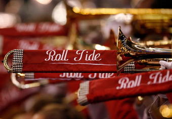 NEW ORLEANS - JANUARY 02:  A detailed picture of the 'Roll Tide' on the instruments of the Alabama Crimson Tide band before the Crimson Tide football team takes on the Utah Utes during the 75th Allstate Sugar Bowl at the Louisiana Superdome on January 2, 2009 in New Orleans, Louisiana.  (Photo by Kevin C. Cox/Getty Images)