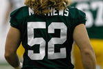 GREEN BAY, WI - MAY 1:  Linebacker Clay Mathews #52 walks on the field as he participates in practice drills during Green Bay Packers Minicamp at Don Hutson Center on May 1, 2009 in Green Bay, Wisconsin. (Photo by Scott Boehm/Getty Images)