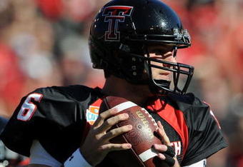 DALLAS - JANUARY 02:  Quarterback Graham Harrell #6 the Texas Tech Red Raiders drops back to pass against the Mississippi Rebels during the AT&T Cotton Bowl on January 2, 2009 at the Cotton Bowl in Dallas, Texas.  (Photo by Ronald Martinez/Getty Images)