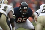 CHICAGO - DECEMBER 30:  John Gilmore #85 of the Chicago Bears blocks against the New Orleans Saints at Soldier Field on December 30, 2007 in Chicago, Illinois.  (Photo by Jonathan Daniel/Getty Images)