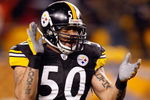 PITTSBURGH - NOVEMBER 16:  Larry Foote #50 of the Pittsburgh Steelers claps his hands during the game against the San Diego Chargers on November 16, 2008 at Heinz Field in Pittsburgh, Pennsylvania. (Photo by Gregory Shamus/Getty Images)