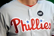 WASHINGTON - APRIL 16:  The Philadelphia Phillies wear a patch on their uniform to honor broadcaster Harry Kalas during the game against the Washington Nationals at Nationals Park on April 16, 2009 in Washington, DC.  (Photo by Greg Fiume/Getty Images)