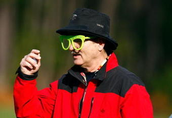 PEBBLE BEACH, CA - FEBRUARY 12:  Bill Murray puts on glasses as he walks up to the sixth green during the first round of the AT&T Pebble Beach National Pro-Am at the Spyglass Hill Golf Course on February 12, 2009 in Pebble Beach, California.  (Photo by Jeff Gross/Getty Images)
